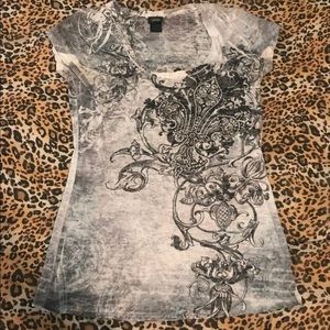 🔥Black & white rhinestone shirt!-M